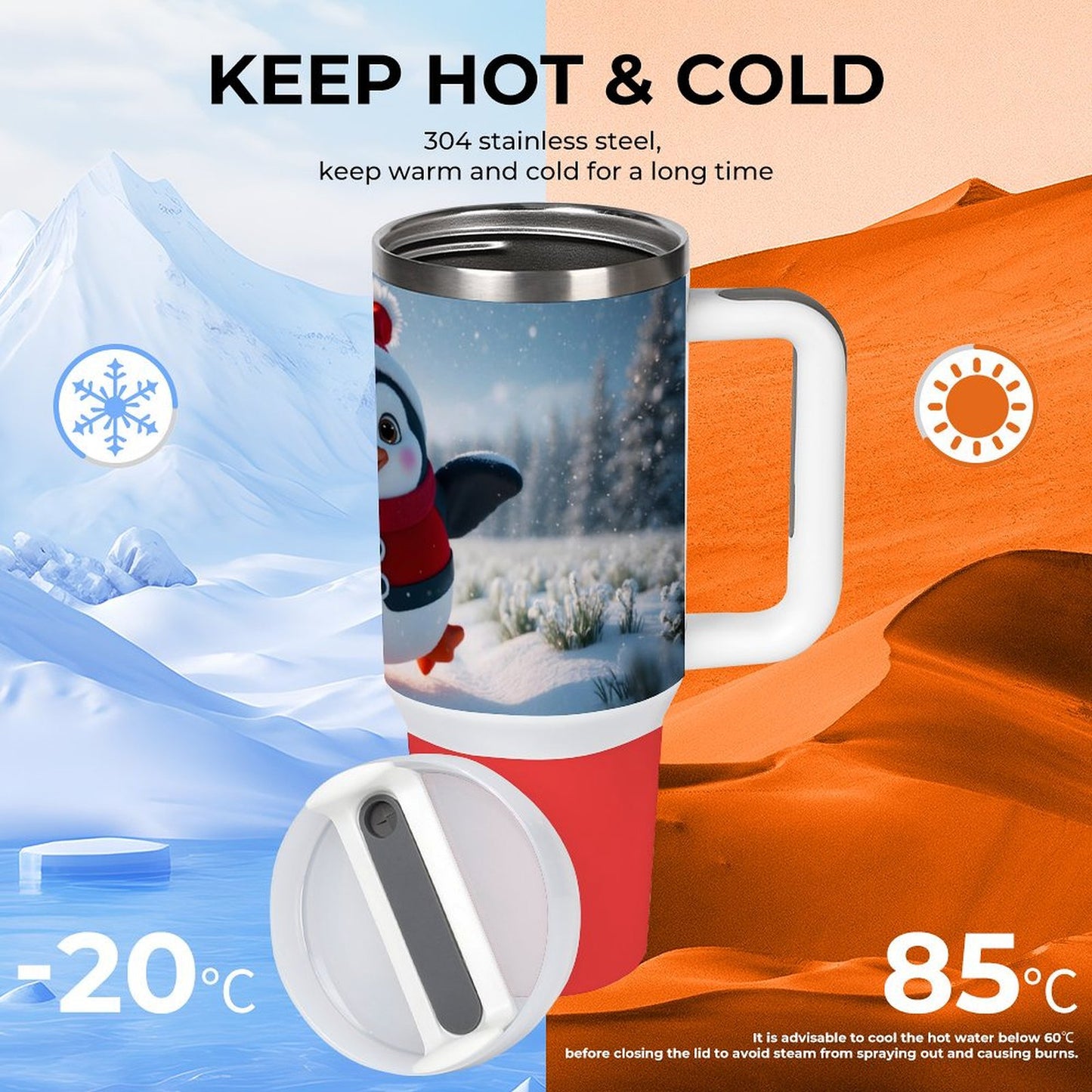 USA Local Large Capacity Car Cup Xmas Penguin_1 Red 40oz