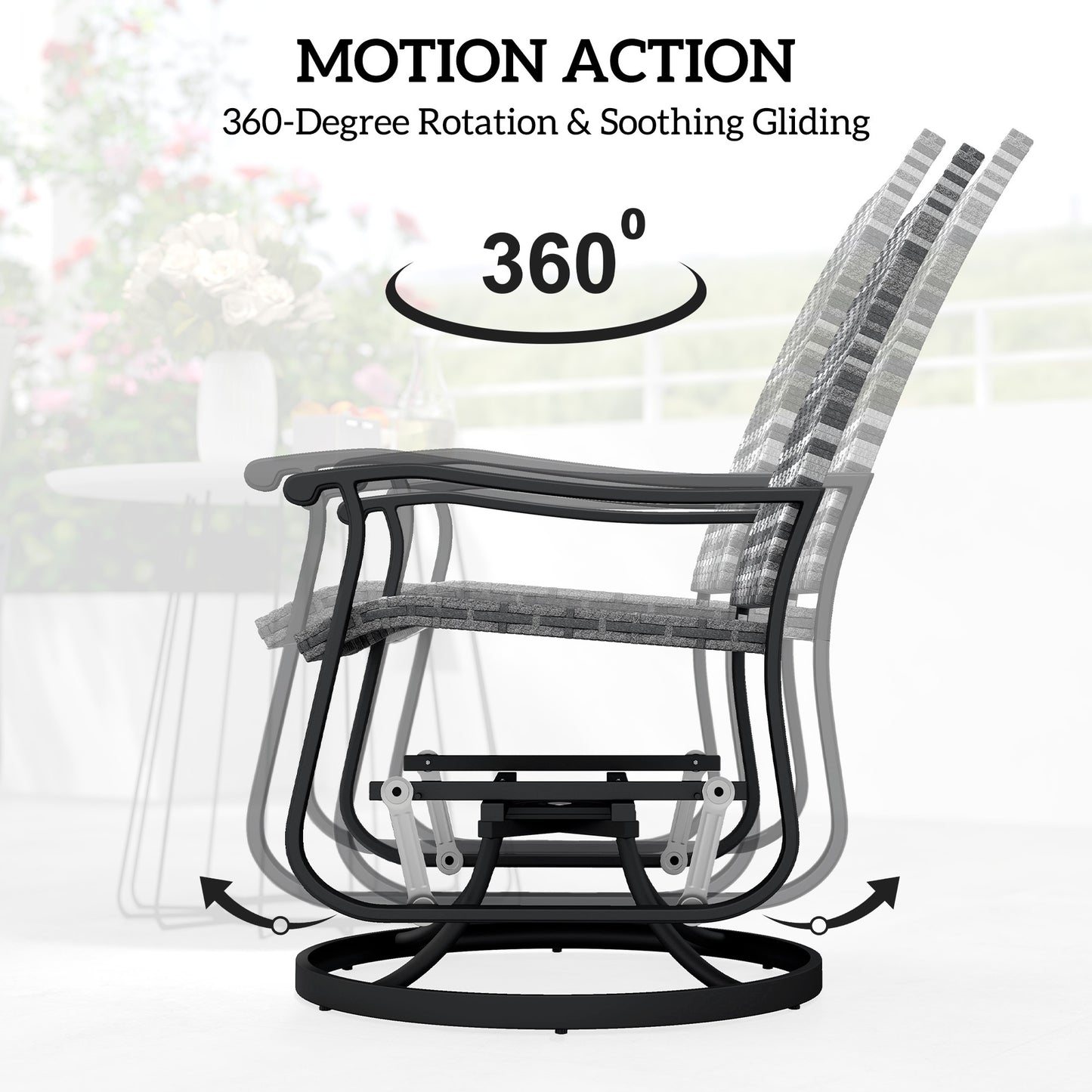Wicker Rattan Swivel Patio Glider Chair Set Of 2, Outdoor Glider Chair With Steel Frame, High Back, Gray