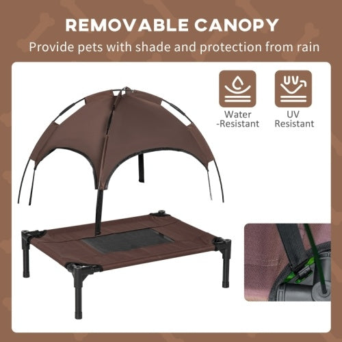 UK Local PawHut Raised Dog Bed Waterproof Elevated Pet Cot With Breathable Mesh UV Protection Canopy Brown, For Small Dogs, 61 X 46 X 62cm