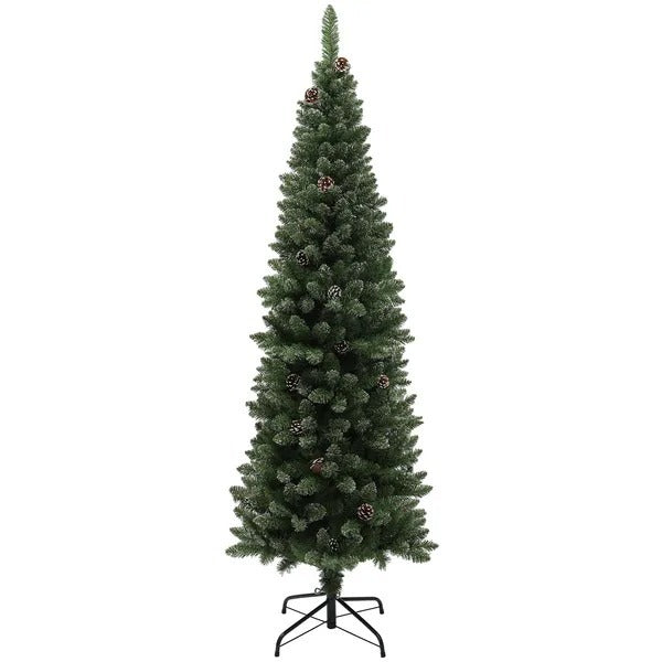 CA Local 6 ft Artificial Pencil Christmas Tree With 618 Branches, Pinecones, Metal Stand, Realistic Xmas Tree For Home
