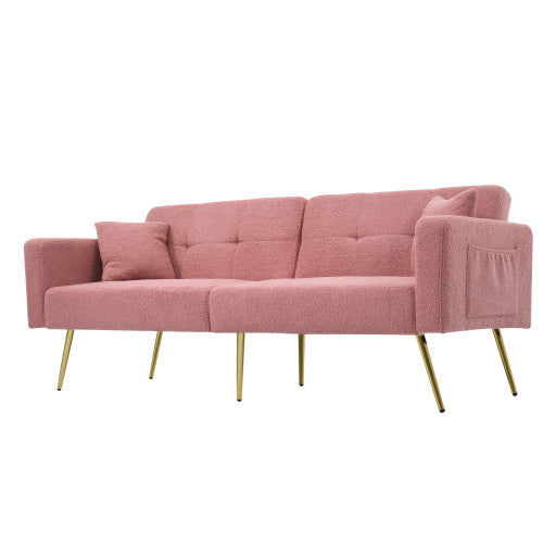 UK Local The Sofa Bed Has A Bed Function, Three Adjustable Backrest Angles, Gold Legs, Cushions And Side Storage Pockets