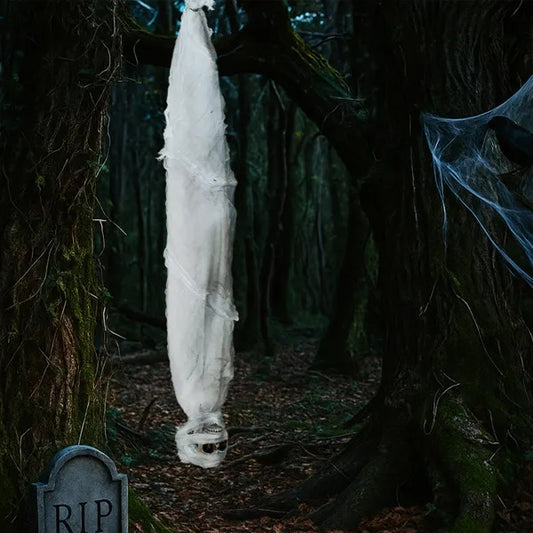 US Local 3ft Halloween Animated Hanging Cocoon Corpse Decoration, Dead Body Prop With Motion & Horror Scream, Haunted House Indoor And Outdoor Decorations, Creepy Tree Hanging Decor