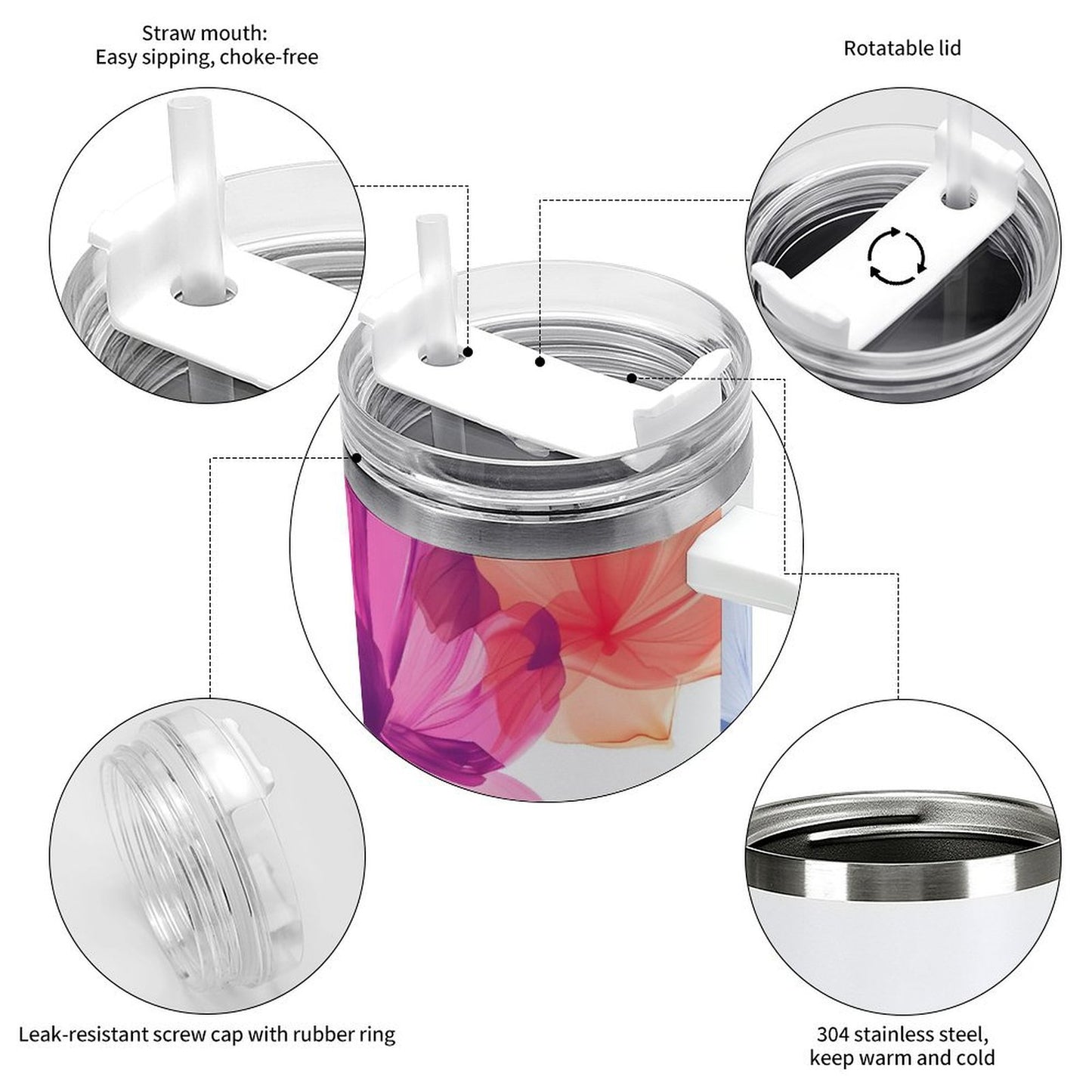 PHDT00475 POD US Local Tumbler 40 oz Large Capacity Car Cup Watercolors, Flowers, Butterflies