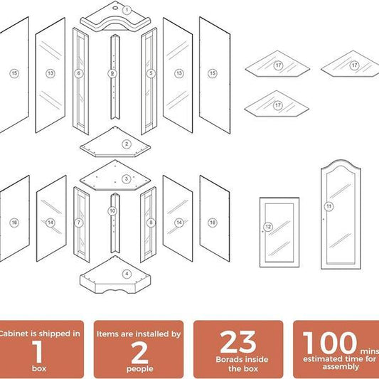 US Local Corner Rare Cabinet With Lights, Excluding E26 Light Bulbs