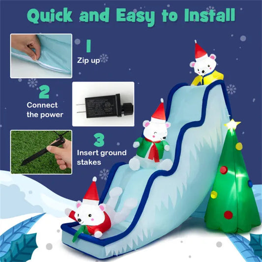 US Local 9 Feet Christmas Decoration Inflatable Polar Bear Slide Scene Decoration