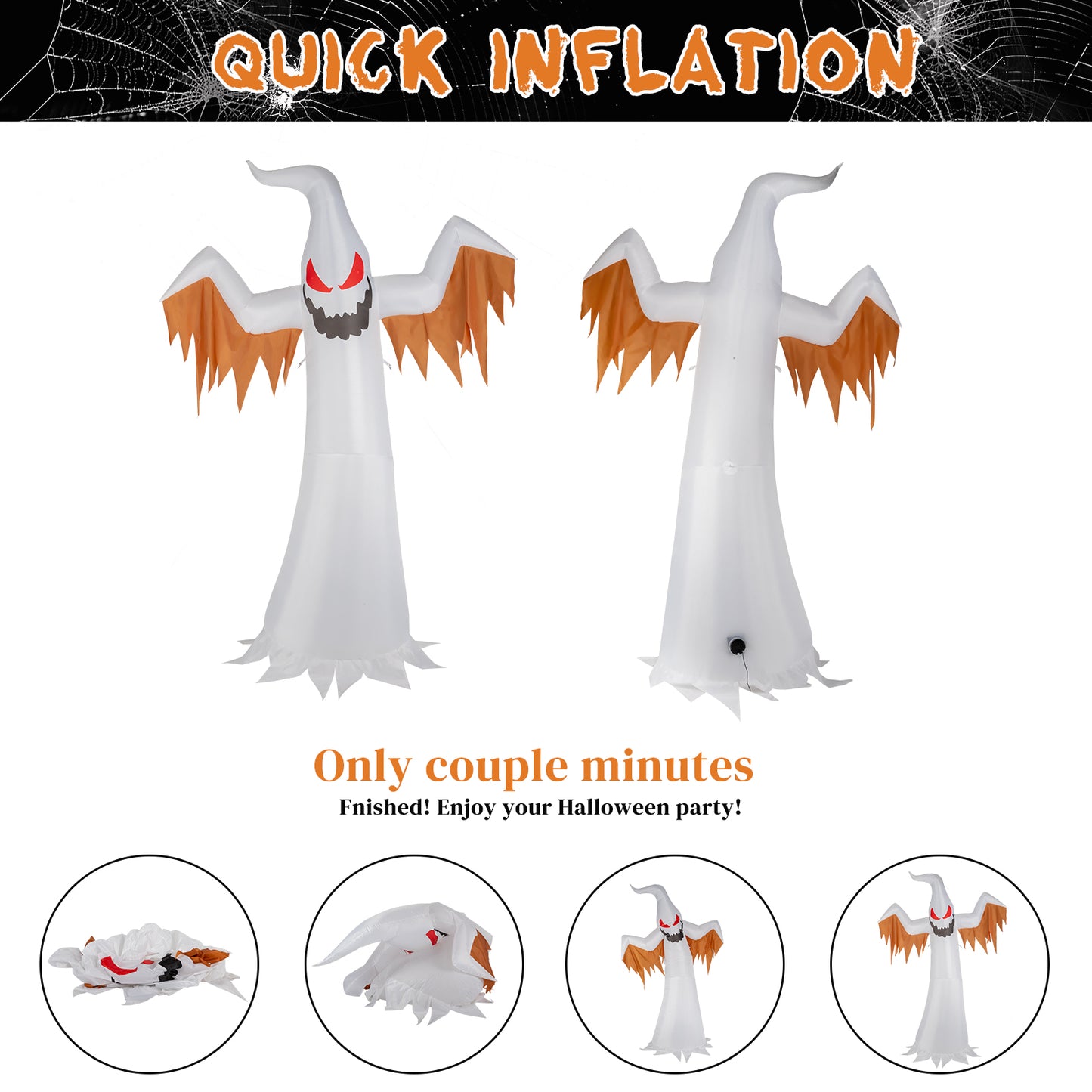 US Local 12ft 4pcs LED Lights Giant Scary Ghost Flames and Flashing Red Eyes Inflatable Halloween Decoration
