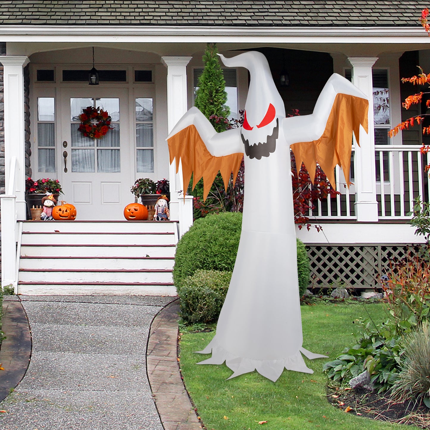 US Local 12ft 4pcs LED Lights Giant Scary Ghost Flames and Flashing Red Eyes Inflatable Halloween Decoration