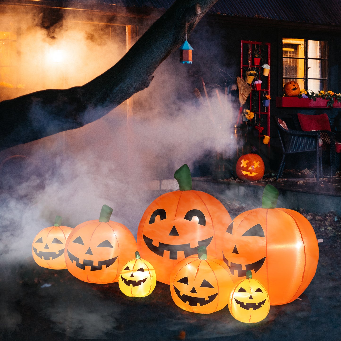 US Local 7ft Classic 7pcs LED String Lights 7pcs Pumpkin Inflatable Halloween Decoration