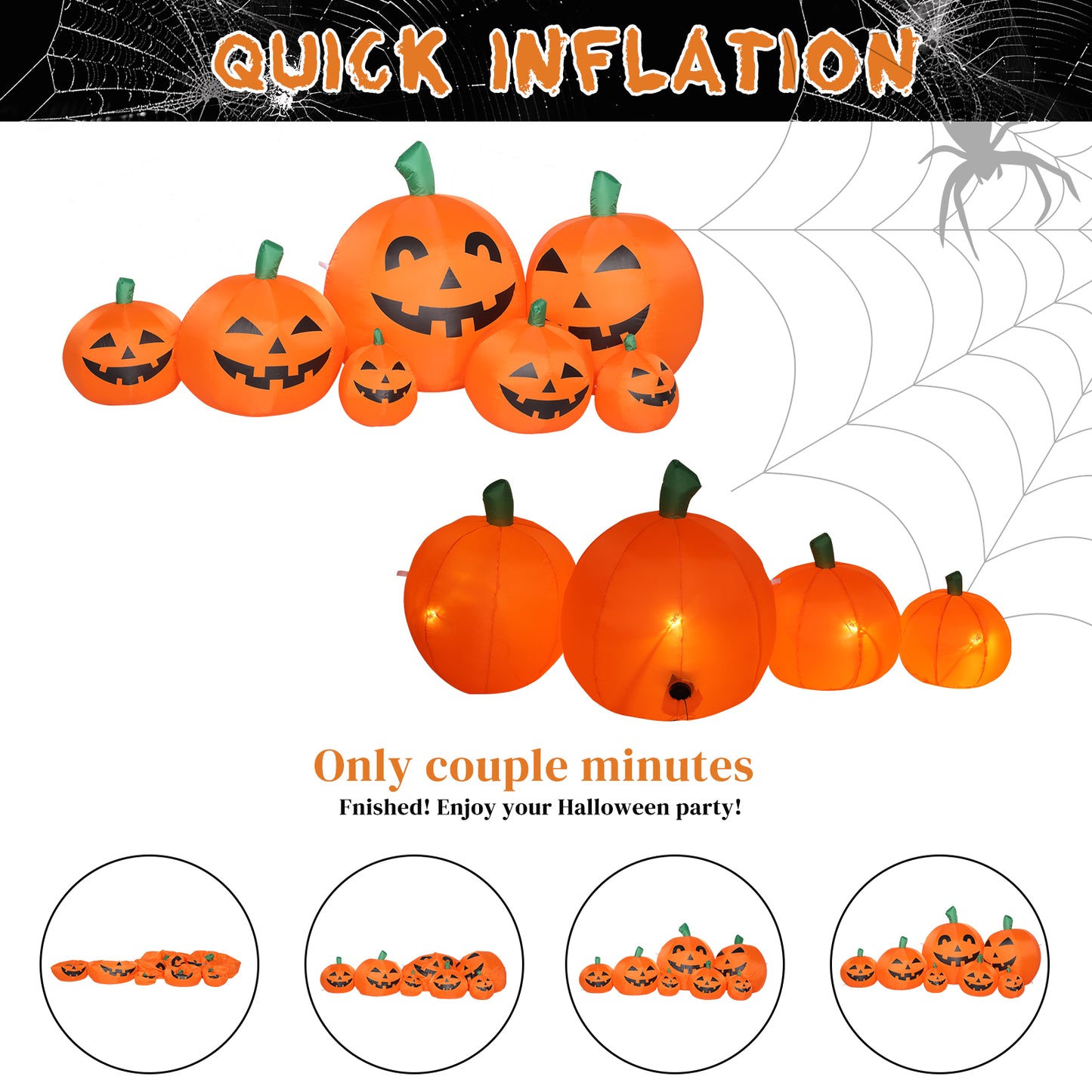 US Local 7ft Classic 7pcs LED String Lights 7pcs Pumpkin Inflatable Halloween Decoration
