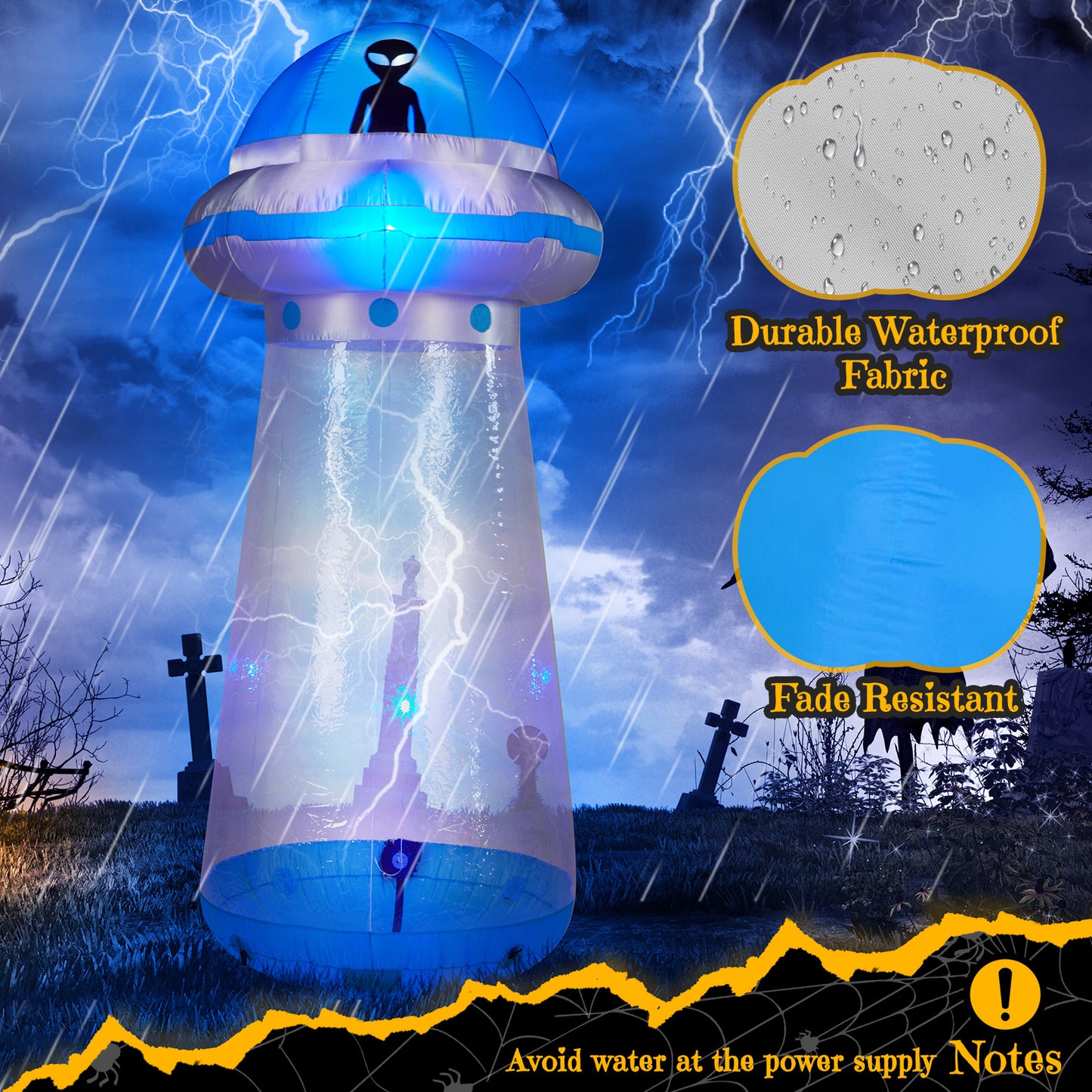 US Local 8.8 FT Halloween Inflatable UFO Yard Decoration, Fun Tall Blow up Yard Decor with Built-in LED Lights and Stand Inside Design for Holiday Party Yard Lawn Garden Decor Indoor Outdoor