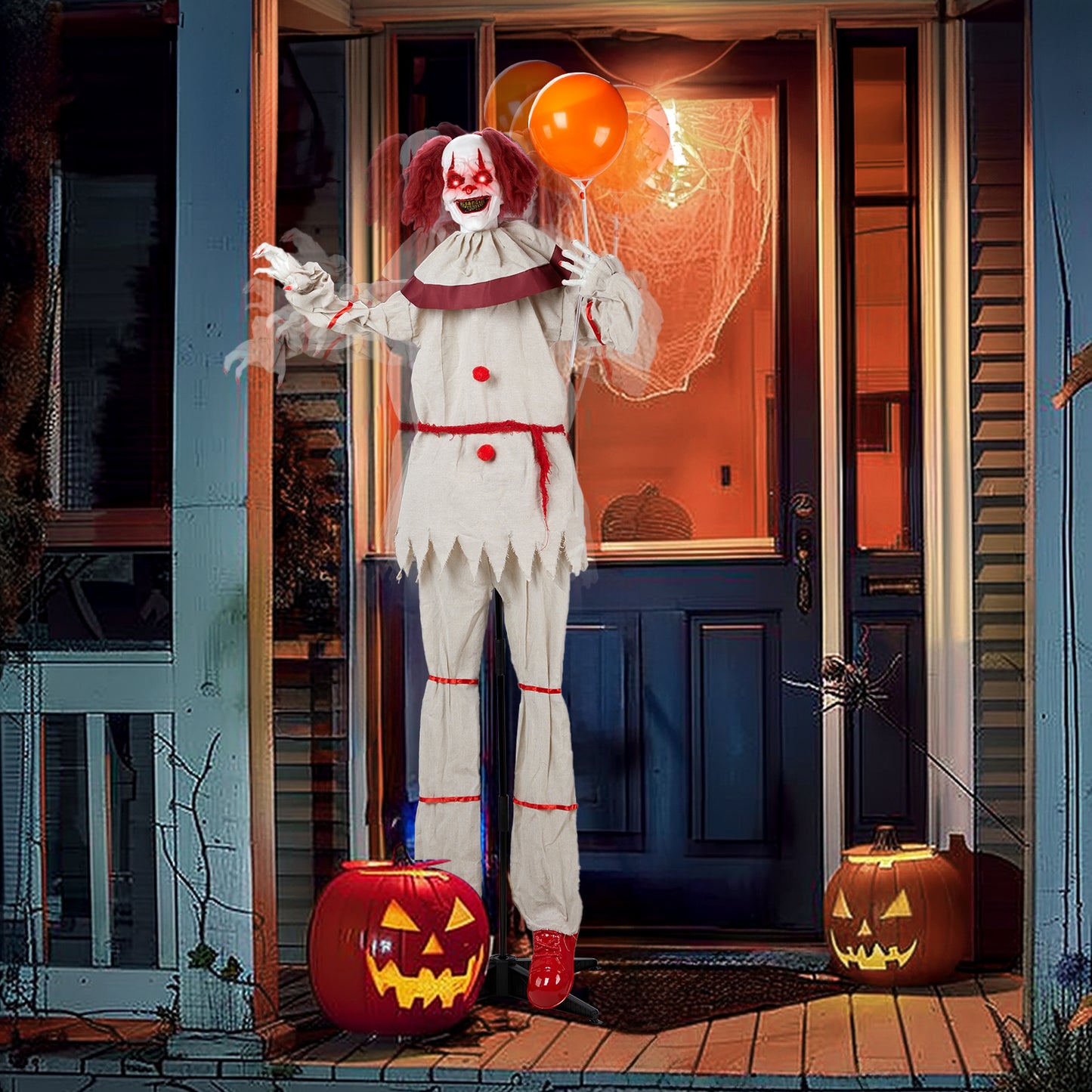 US Local 5.7ft Red eyes, Voice Control,Joker and Balloon,Halloween Standing Decoration Outdoor