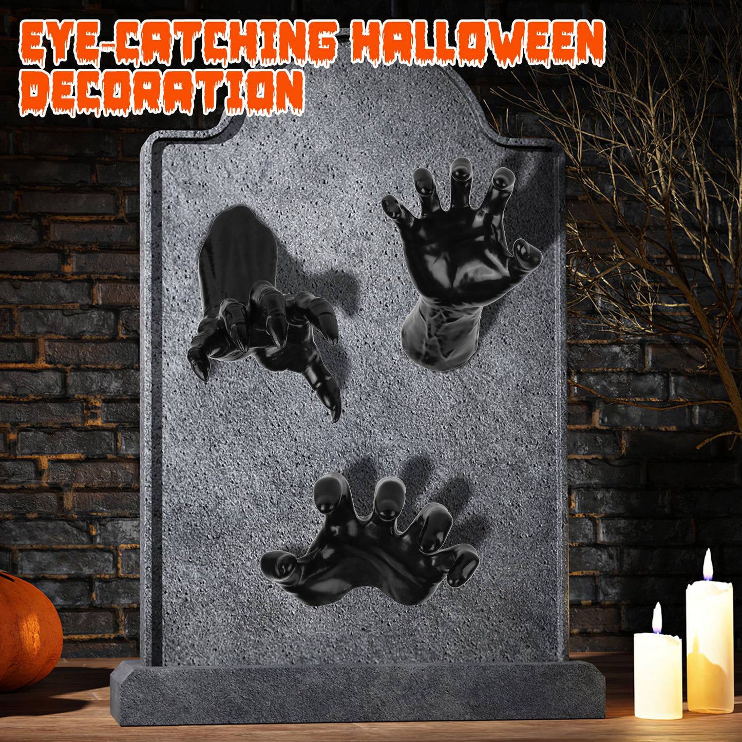 US Local 3Pcs Creepy Reaching Hands With Lighted Candles Wall Mounted Halloween Decoration Witch Devil Hand Aesthetic Goth Gothic Life-Sized Horror Hands Hanging Sculpture