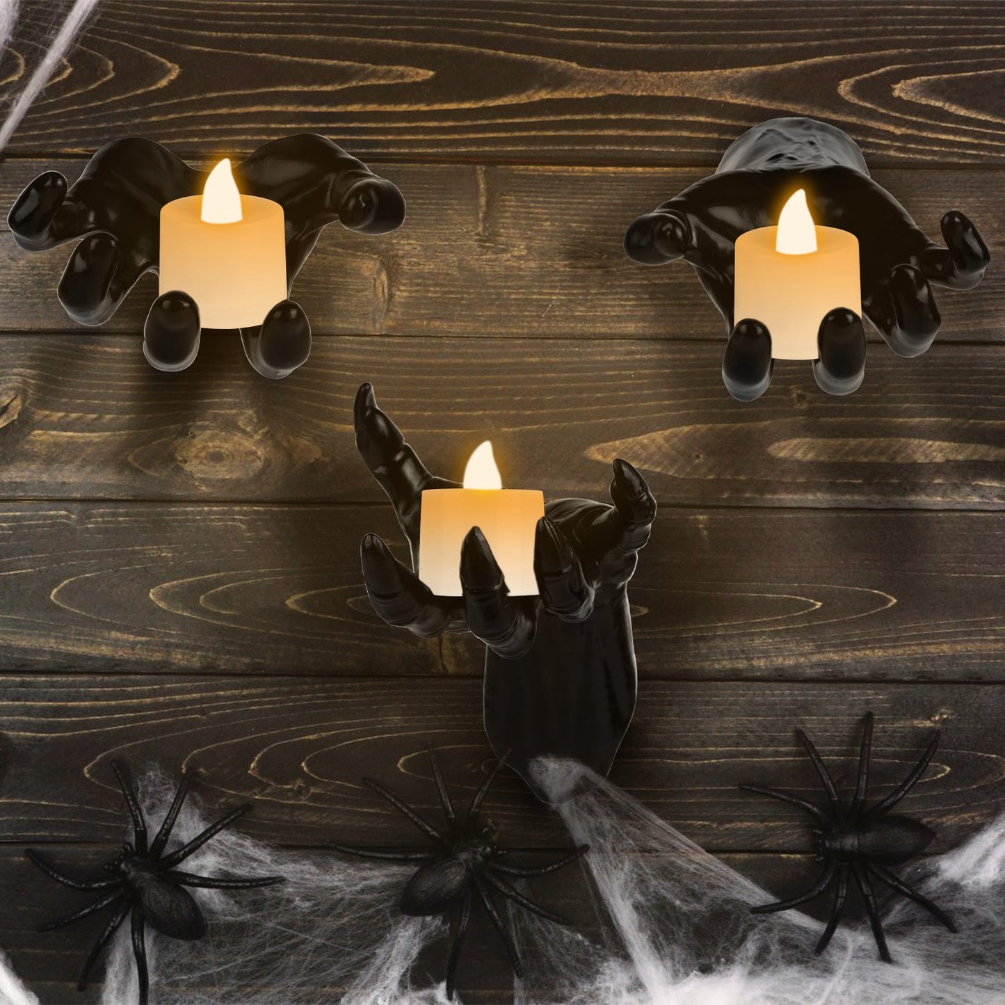 US Local 3Pcs Creepy Reaching Hands With Lighted Candles Wall Mounted Halloween Decoration Witch Devil Hand Aesthetic Goth Gothic Life-Sized Horror Hands Hanging Sculpture