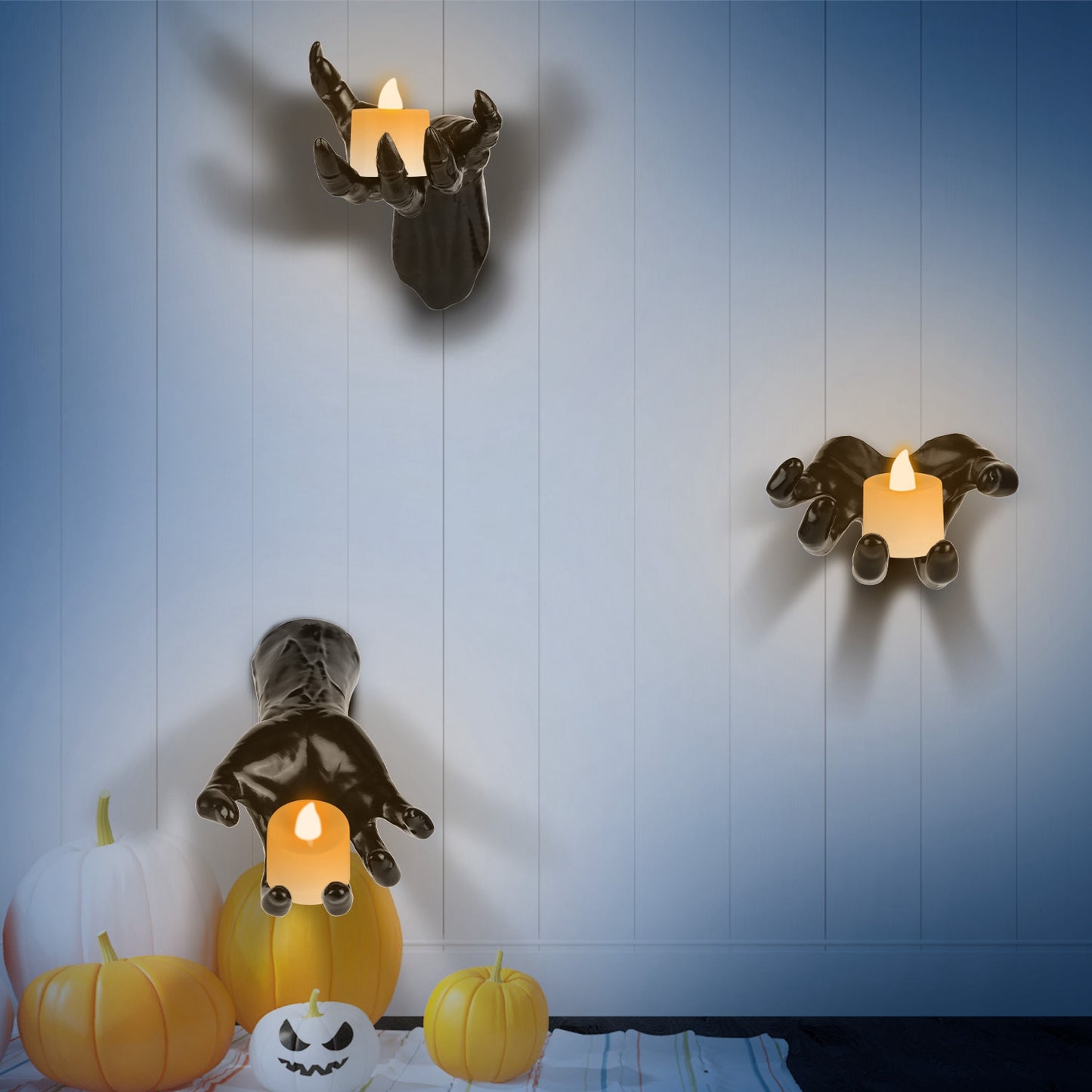 US Local 3Pcs Creepy Reaching Hands With Lighted Candles Wall Mounted Halloween Decoration Witch Devil Hand Aesthetic Goth Gothic Life-Sized Horror Hands Hanging Sculpture