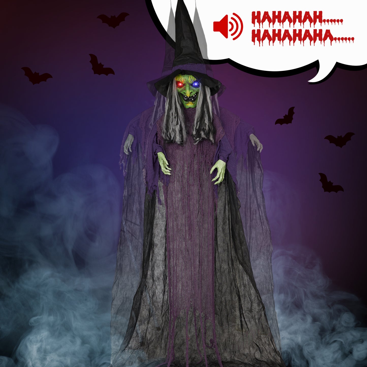 US Local 11.8ft Life Size Hanging Witch Talking Halloween Hanging Decoration