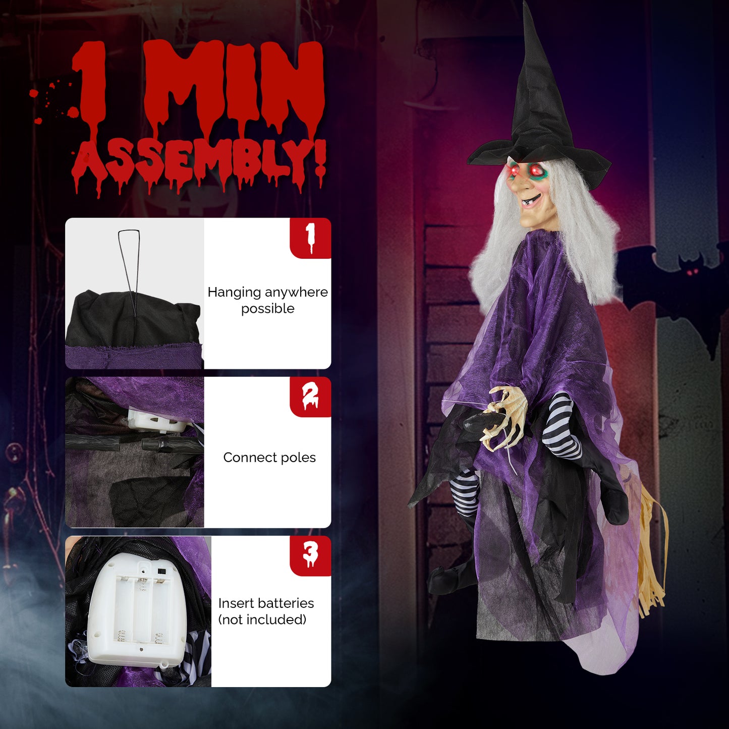 US Local 3ft Witch Halloween Hanging Decoration