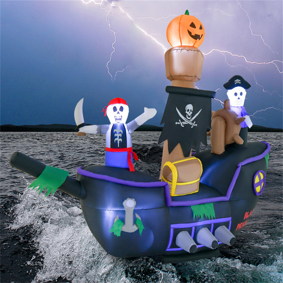 US Local 7 foot inflatable Halloween pirate boat with LED light blower