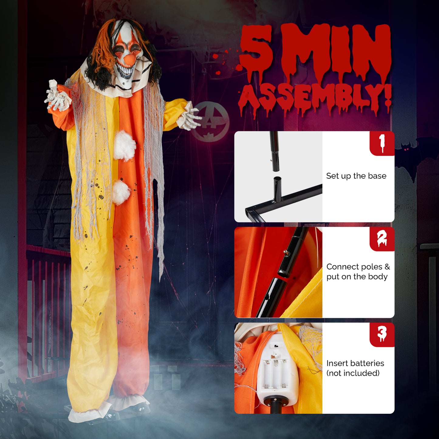 US Local 8.2ft Red eyed Clown Outdoor Halloween Decorations
