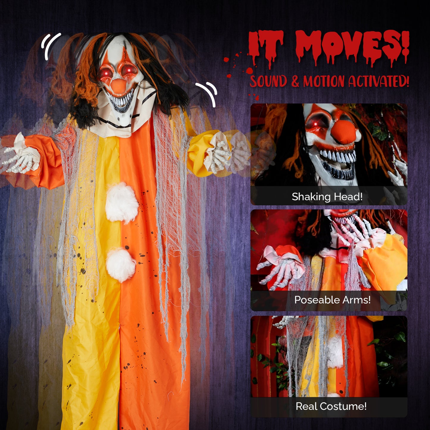 US Local 8.2ft Red eyed Clown Outdoor Halloween Decorations