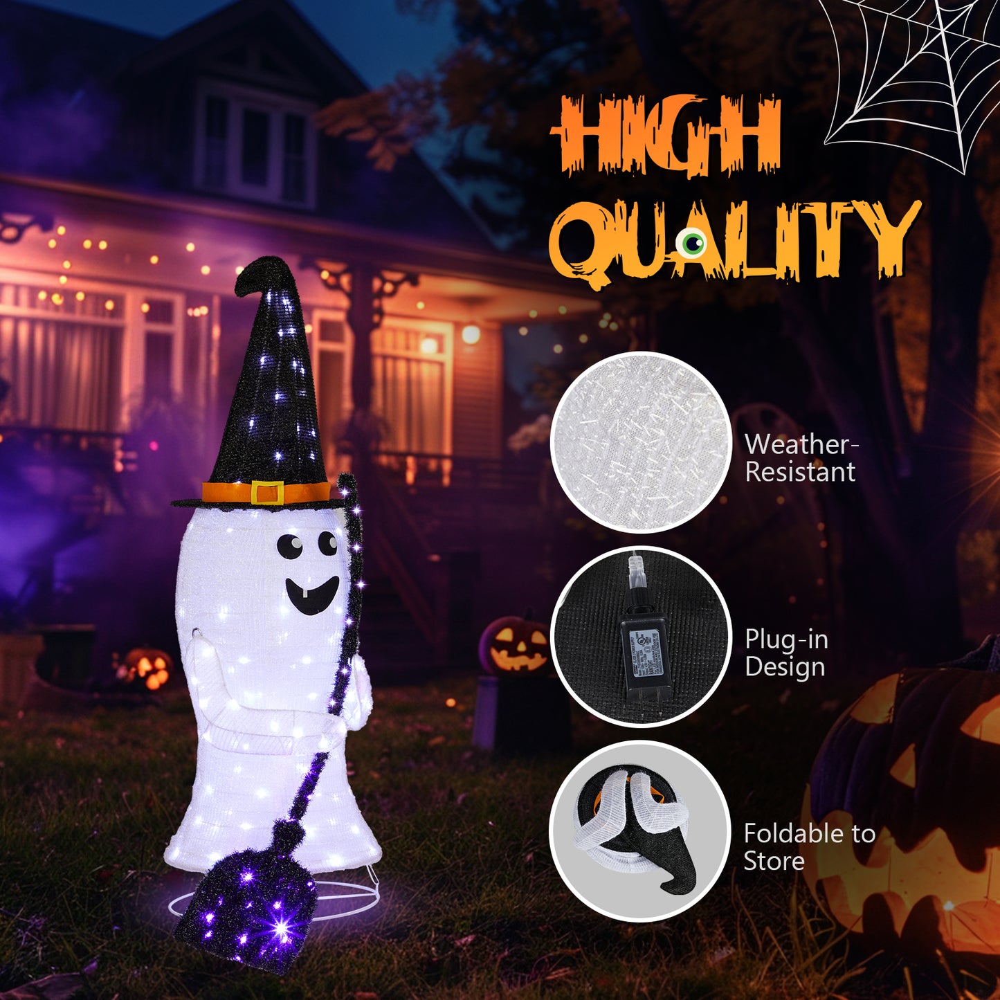 US Local 4ft Ghost 100LED Lighted Outdoor Halloween Decorations