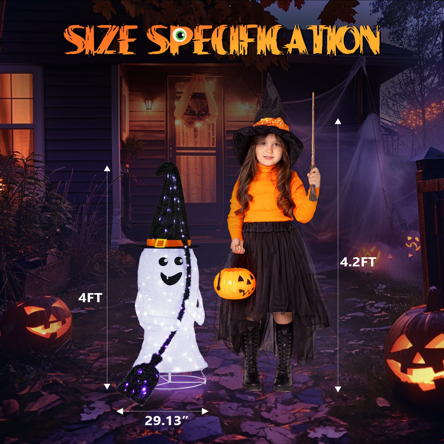 US Local 4ft Ghost 100LED Lighted Outdoor Halloween Decorations