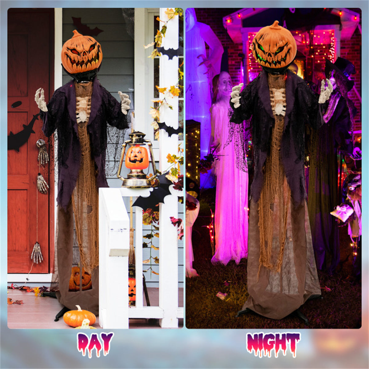 US Local 5.6 Feet Halloween Decoration Animated Standing Pumpkin Scarecrow