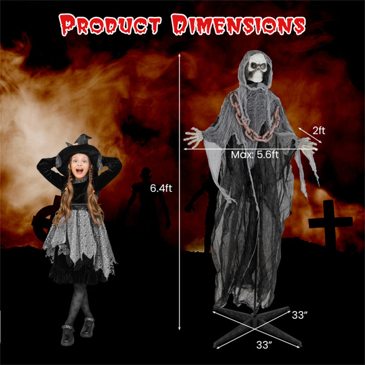 US Local 6.4 ft Halloween Standing Grim Reaper Automatic Arm Movement