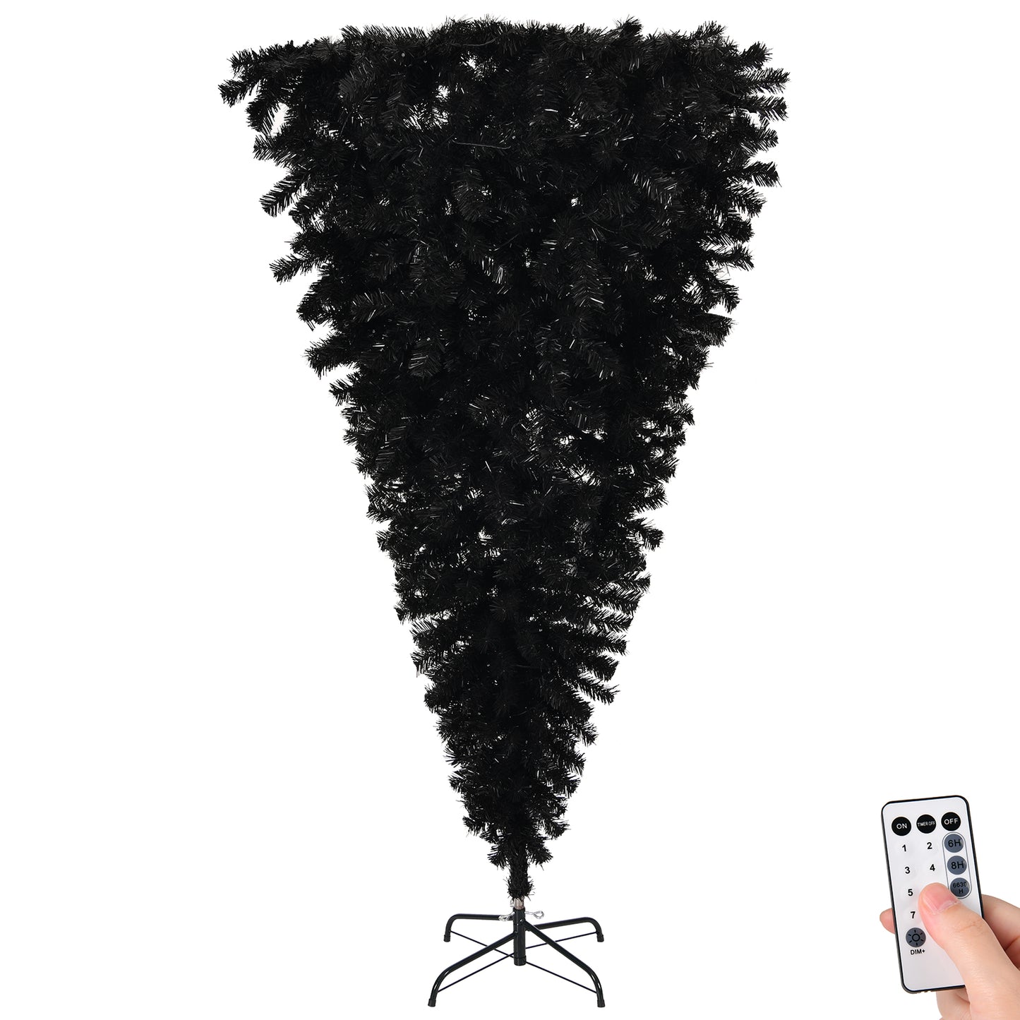 US Local 6 FT Pre-lit Upside Down Artificial Christmas Tree, Black Halloween Tree with 250 Purple Lights and Pumpkin & Skull Ornaments