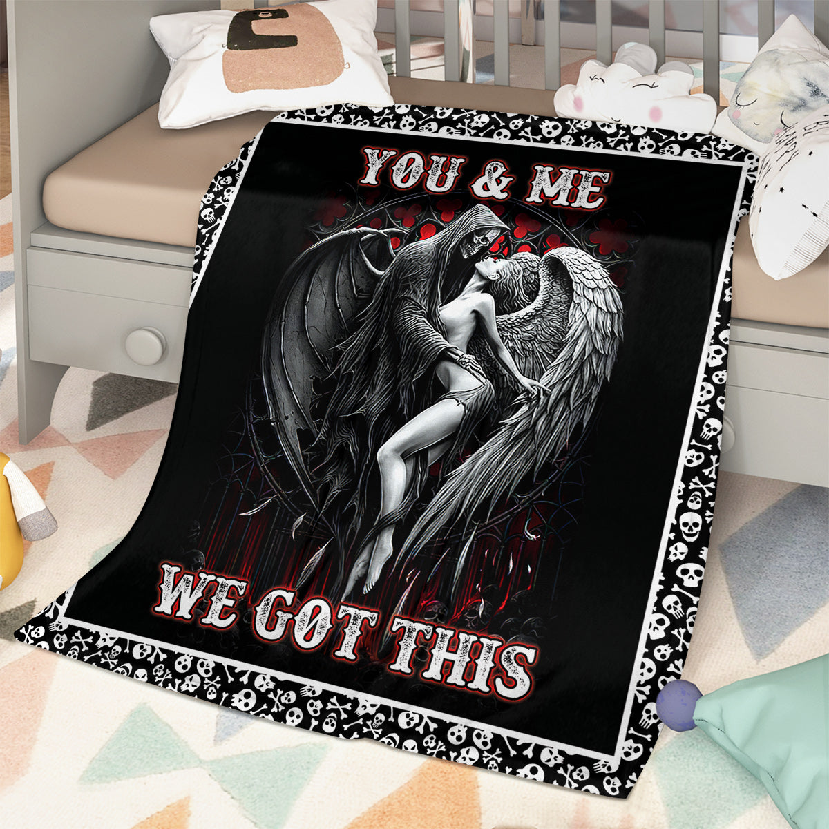 US Local Beauty and Ghost human skeleton Printed Halloween Soft Cozy Lightweight Durable Plush Flannel Throw Blanket for Bedroom Living Rooms Sofa Couch 50Inch*60Inch