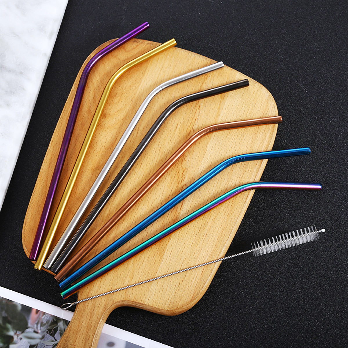 US Local Natural Color Reusable Straws With Cleaning Brush And Storage Bag, Colorful Bent Straws And Straight Straws, Halloween, Christmas