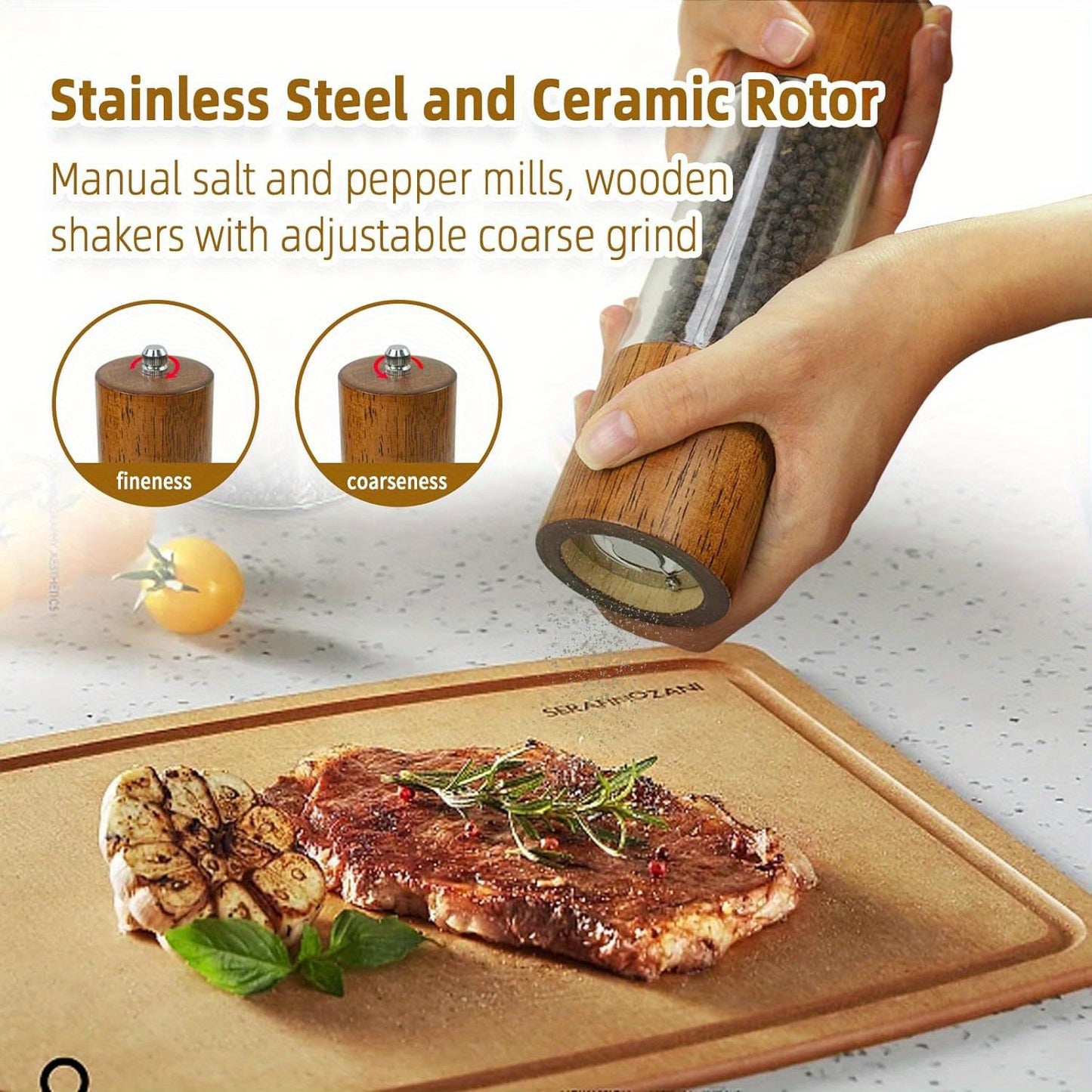 US Local 2 Packs Premium Acrylic Salt and Pepper Mill Set, Manual Salt and Pepper Grinder- Wooden Pepper Grinder Set with Adjustable Ceramic Core-Salt Grinder and Pepper Mill -8 Inches Birthday Christmas Gift