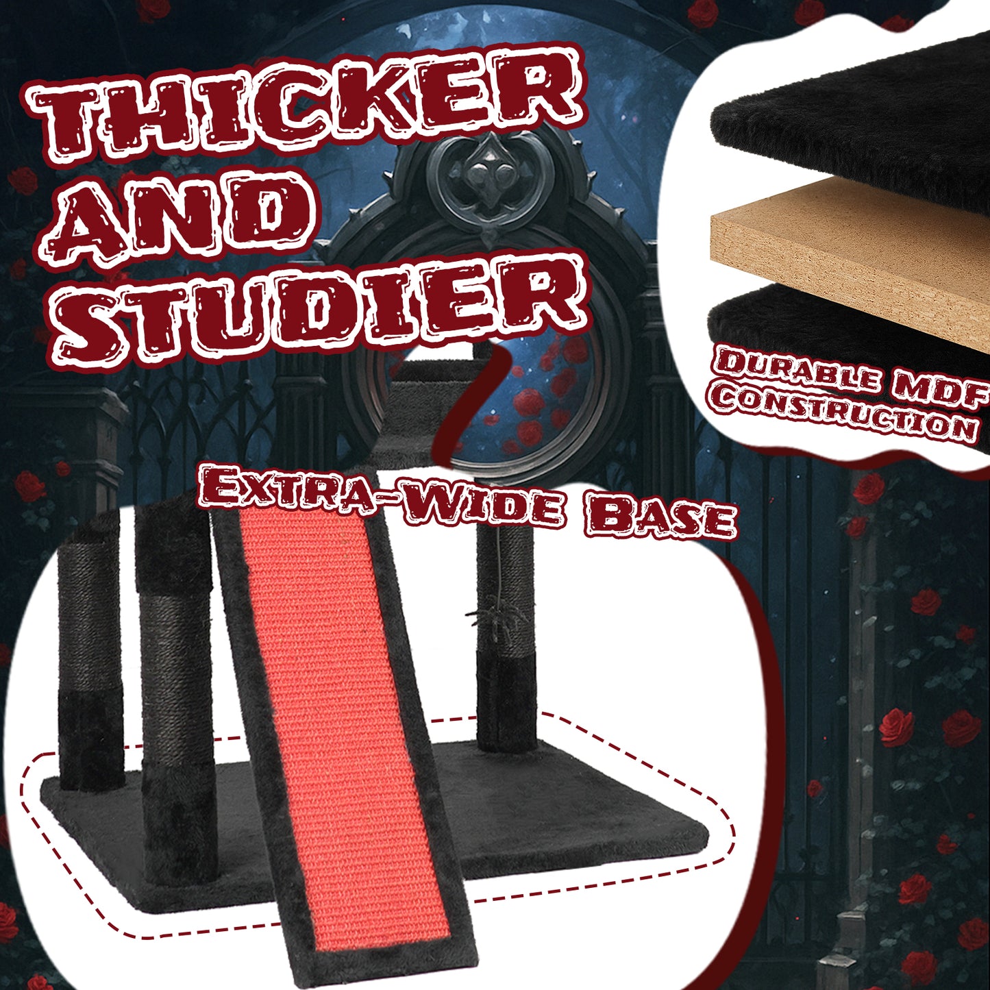US Local Halloween 53" Gothic Cat Tree with Coffin Bed, Large Cat Tower with Spacious Cat Condo, Scratching Posts, Spider Hanging Toys, Scratching Board, Multi-Level Cat Activities Furniture for Large Cats, Red & Black
