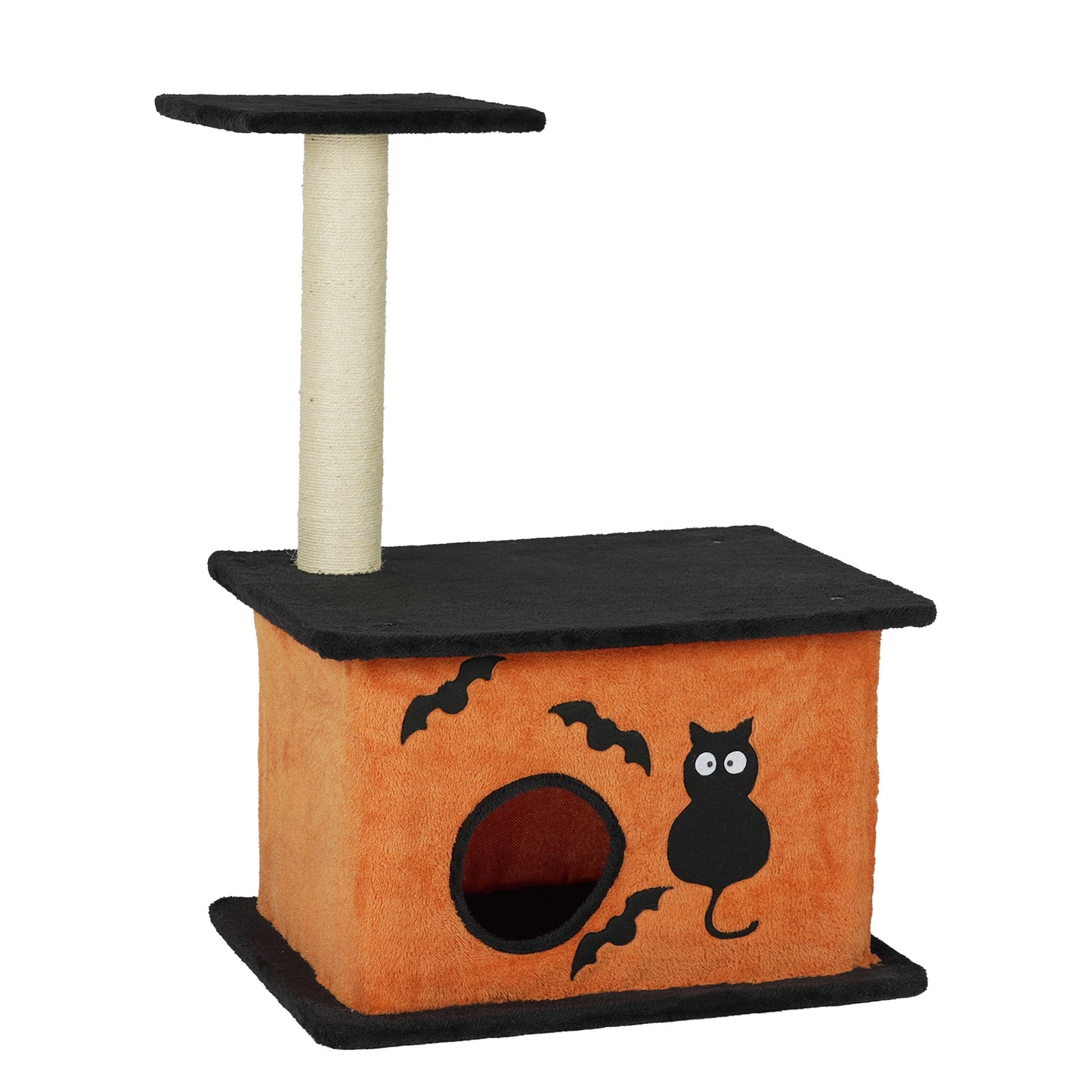 US Local 33" Halloween Cat Tree, Cat Tower Cat Tree for Indoor Cats with Spacious Cat Condo, Large Platform, Sisal Scratching Post, Orange & Black