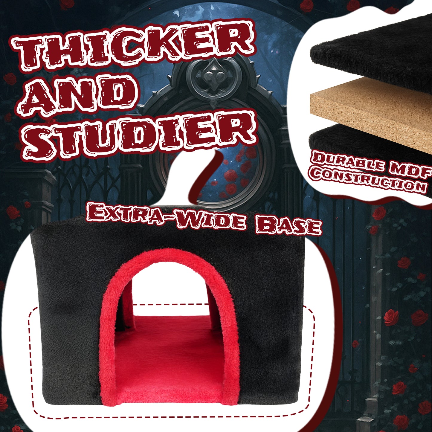 US Local Halloween 53" Large Cat Tree, Gothic Cat Tower with Padded Perch, Spacious Condo, Comfy Hammock, Scratching Post, Hanging Toy for Indoor Cats, Red & Black