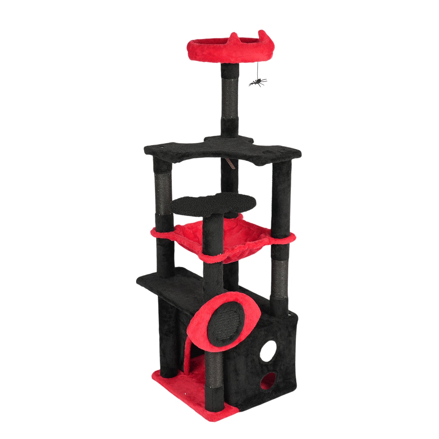 US Local Halloween 53" Large Cat Tree, Gothic Cat Tower with Padded Perch, Spacious Condo, Comfy Hammock, Scratching Post, Hanging Toy for Indoor Cats, Red & Black