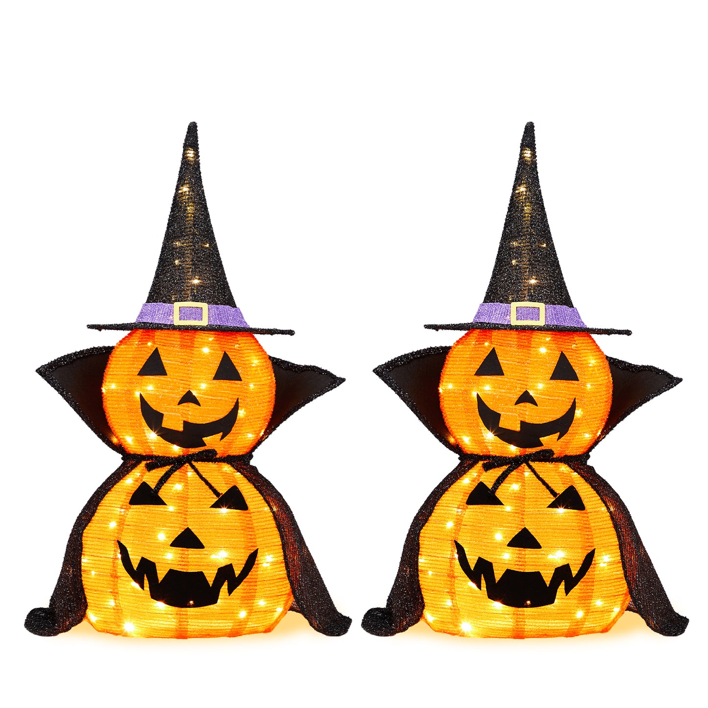 US Local 2Packs 3FT Halloween Collapsible Lighted Pumpkin Decoration, 176 LED Pop-Up Pumpkin Lamp with Cape, Plug in Halloween Jack-O-Lantern with Metal Stand for Indoor Outdoor Garden Patio Party Decor