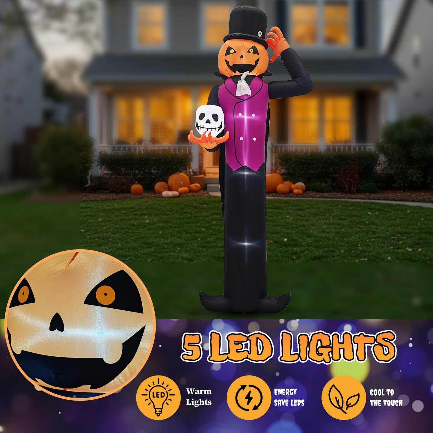 US Local 12FT Giant Halloween Inflatable Blow Up Decorations, Pumpkin Man Holding Skull with Built-in LEDs for Holiday Party Garden Lawn Yard Patio Décor