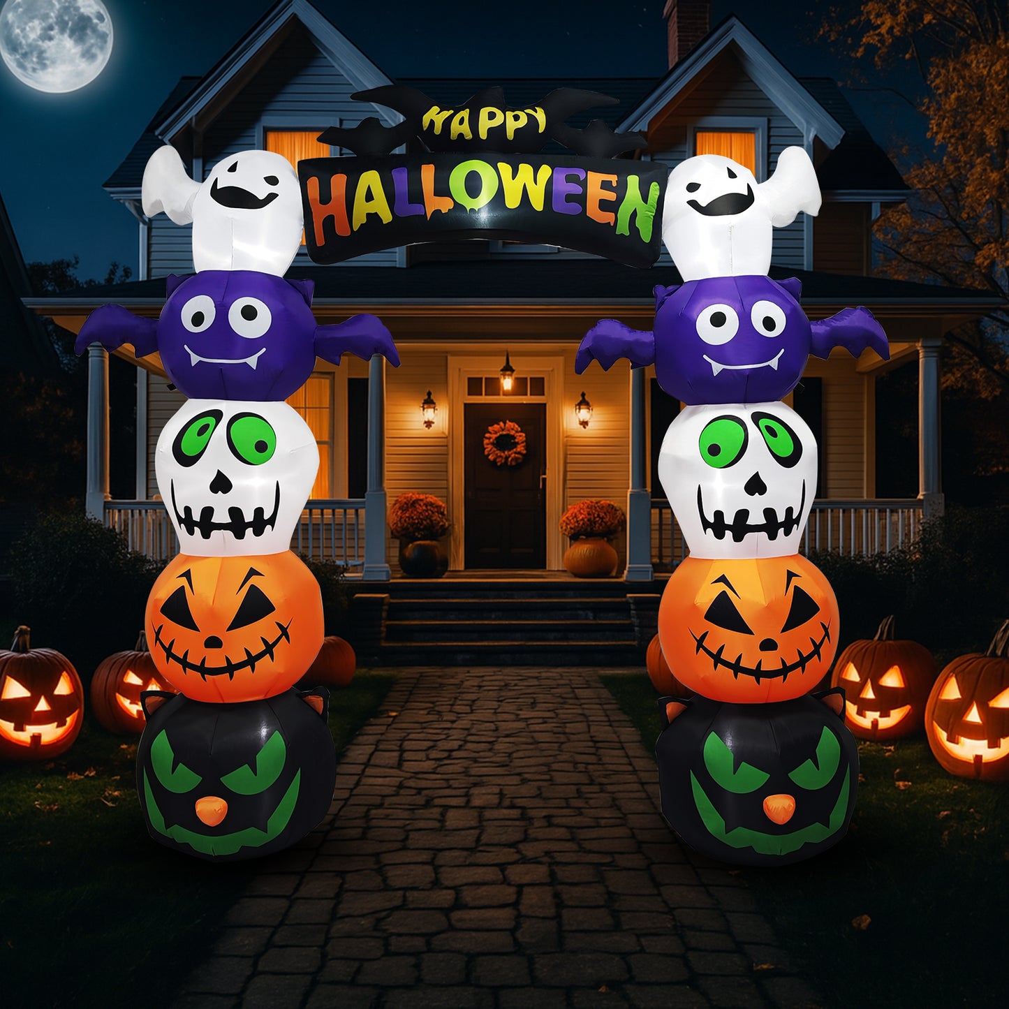 US Local 8.2 FT Cute Halloween Inflatables Pumpkin Archway Outdoor Decoration, Giant Blow up Yard Arch Decorations with Built-in LED Lights for Holiday Party Front Yard Lawn Garden Decor