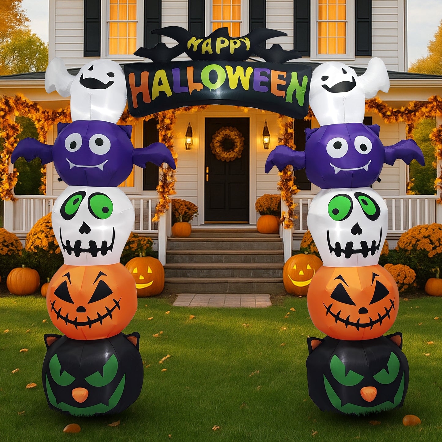 US Local 8.2 FT Cute Halloween Inflatables Pumpkin Archway Outdoor Decoration, Giant Blow up Yard Arch Decorations with Built-in LED Lights for Holiday Party Front Yard Lawn Garden Decor