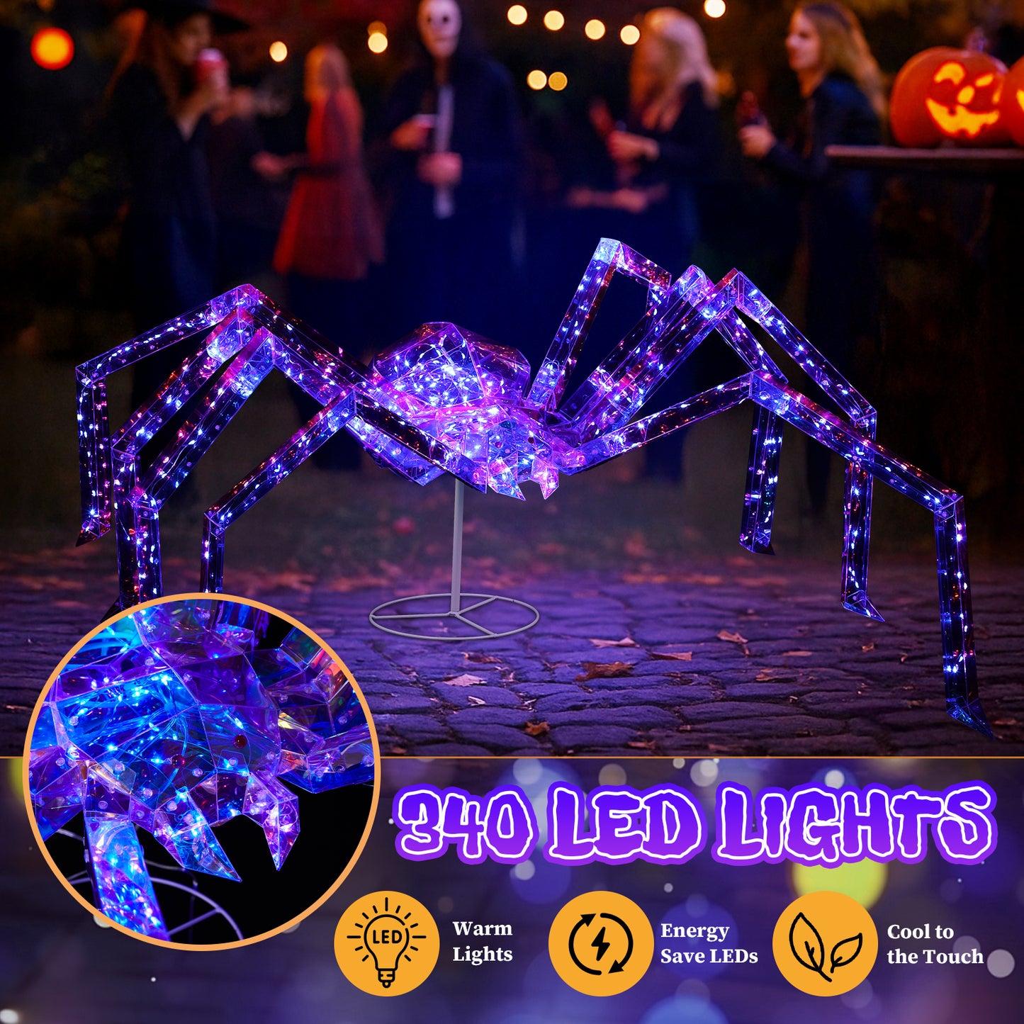 US Local 3FT Halloween Decorations Light Up Spider, Outdoor Halloween Decor Lighted Iridescent Spider, Weather Proof Pre-lit Spider with 340 LED Lights, for Front Yard Porch Gardens Lawns Party