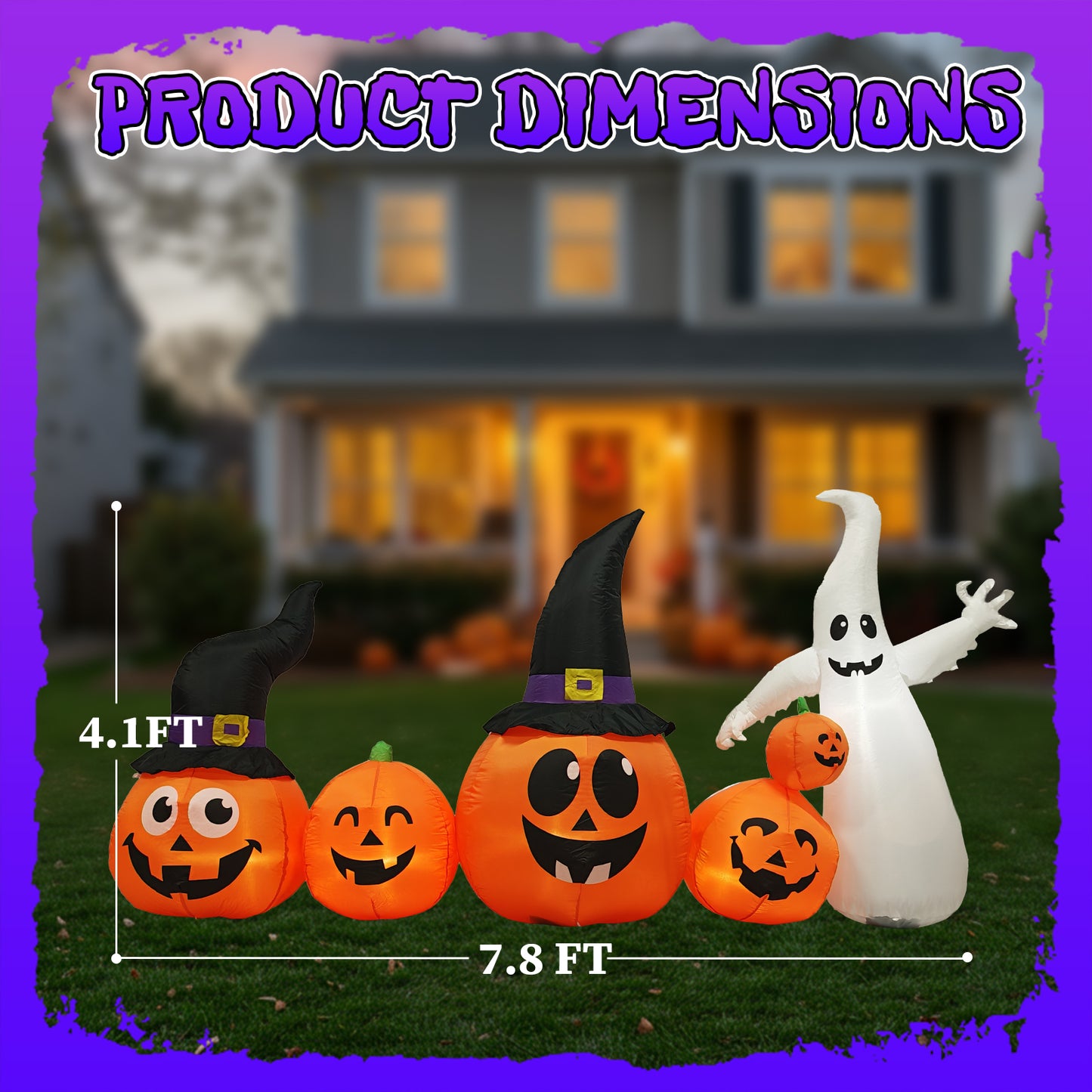 US Local 8FT Long Halloween Inflatables Pumpkins Ghost Outdoor Decorations, Blow Up Yard Decoration with Built-in LEDs Lighted for Lawn Garden Outside Indoor Decor