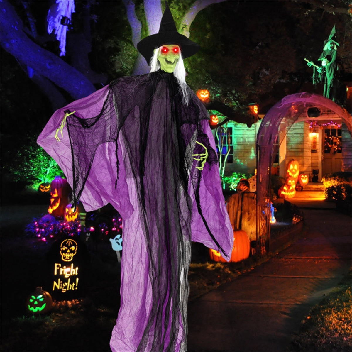 US Local 7.2ft Sound-Activated Halloween Witch - Eerie Arm Movements, Terrifying Sounds & Glowing Eyes for Indoor/Outdoor