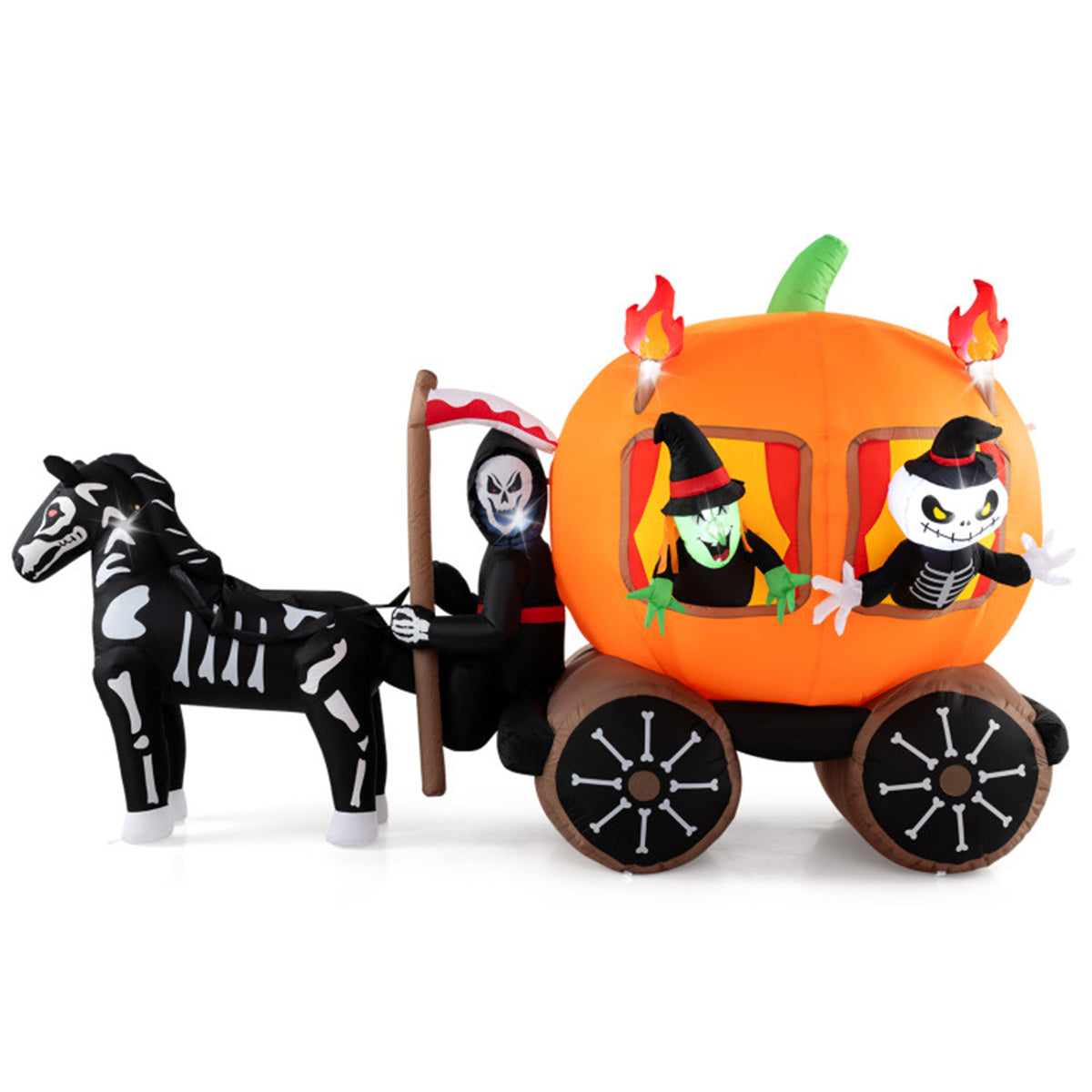 US Local 10.2x2.6x5.9ft Halloween Inflatable Carriage - 6 LED Lights, Premium Polyester (IP44 Waterproof), Built-in Blower