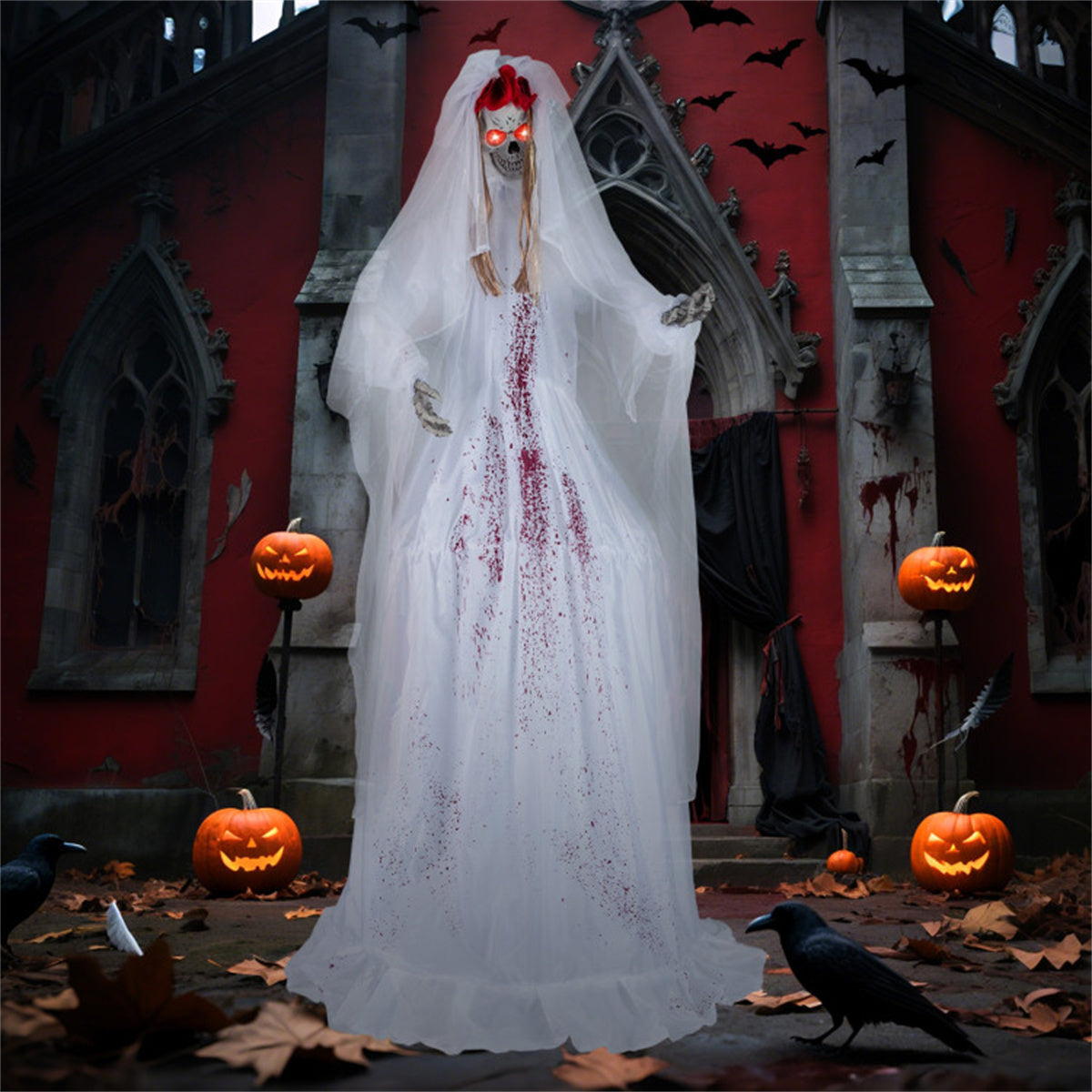 US Local 7.2ft Life-Size Animated Halloween Bride Prop - Bloodstained Dress, Sound-Activated