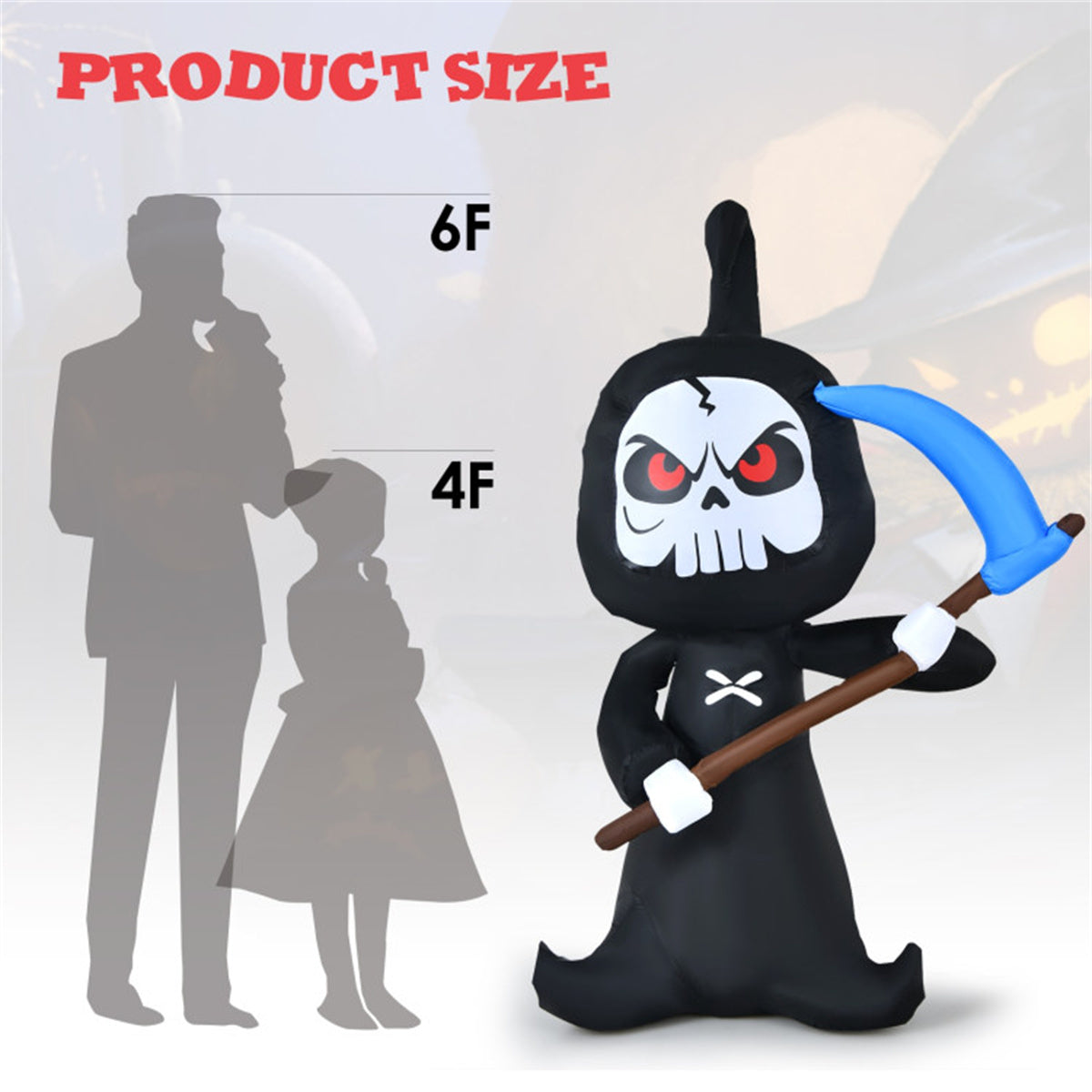 US Local 6Ft Halloween Inflatable Ghost Decor - Built-In Blower for Easy Installation, Shinning Module Lights