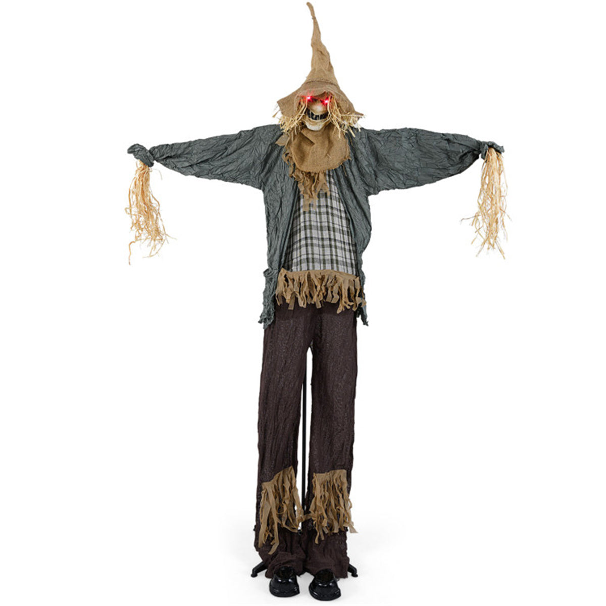 US Local 7ft Life-Size Animated Halloween Scarecrow - Sound-Activated (Creepy Sounds + Moving Hat + Glowing Red Eyes), Poseable Arms