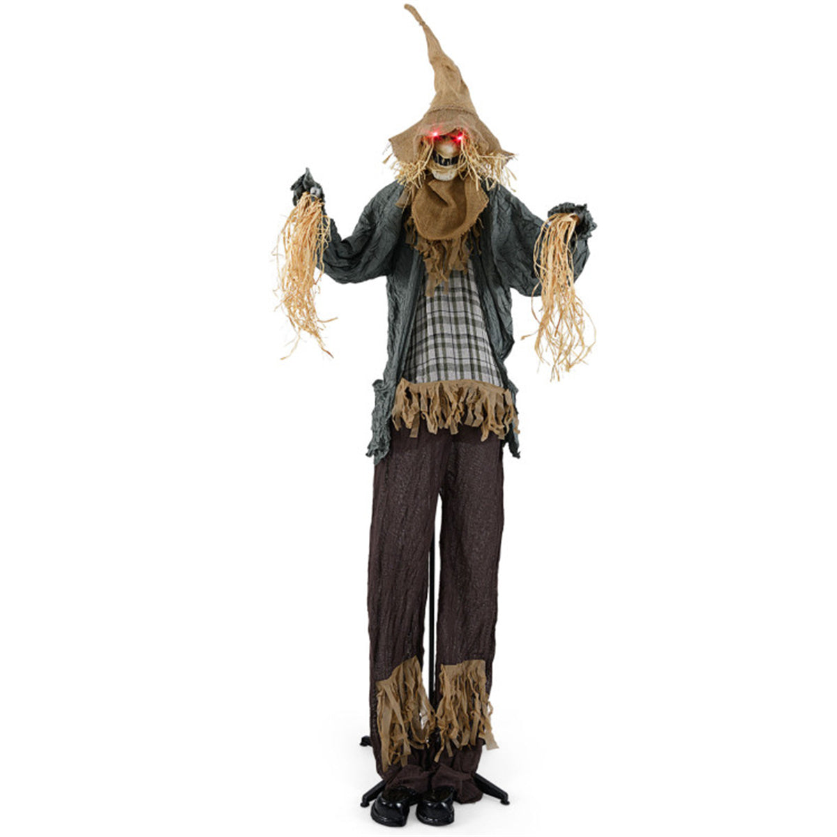 US Local 7ft Life-Size Animated Halloween Scarecrow - Sound-Activated (Creepy Sounds + Moving Hat + Glowing Red Eyes), Poseable Arms