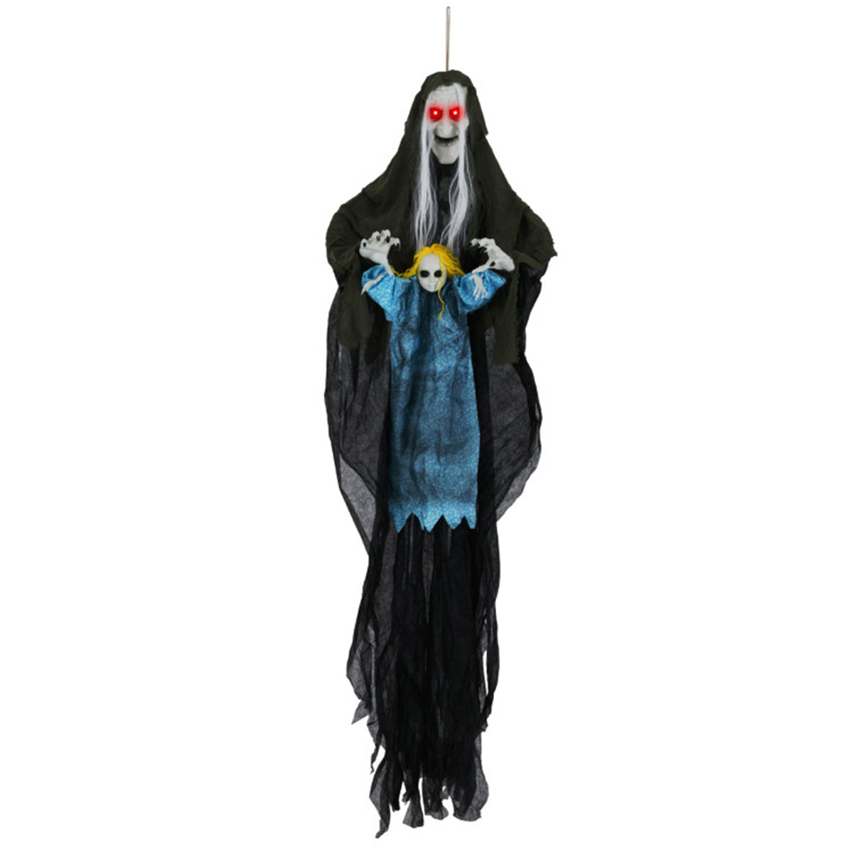 US Local Halloween Animated Witch Decor - Sound-Triggered Activation, Included Hanging Rope, Realistic Torn Robe & Horrifying Face