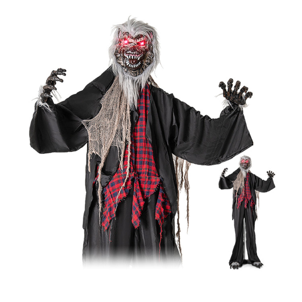 US Local 8.2ft Animatronic Werewolf Halloween Decor: Realistic Fur, Scary Howls, Red Flashing LEDs, Poseable Arms, Easy 3-Step Assembly for Porch/Garden/Yard