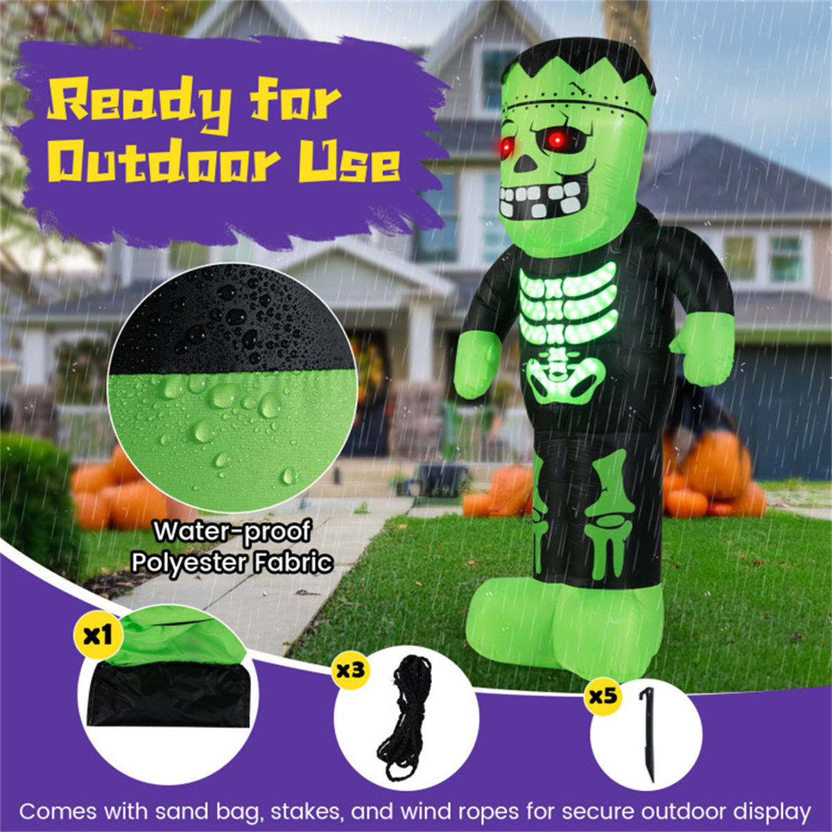 US Local LED-Lit Inflatable Frankenstein (8.4ft) - 90s Fast Inflation Waterproof Outdoor Halloween Decor with Stakes/Ropes